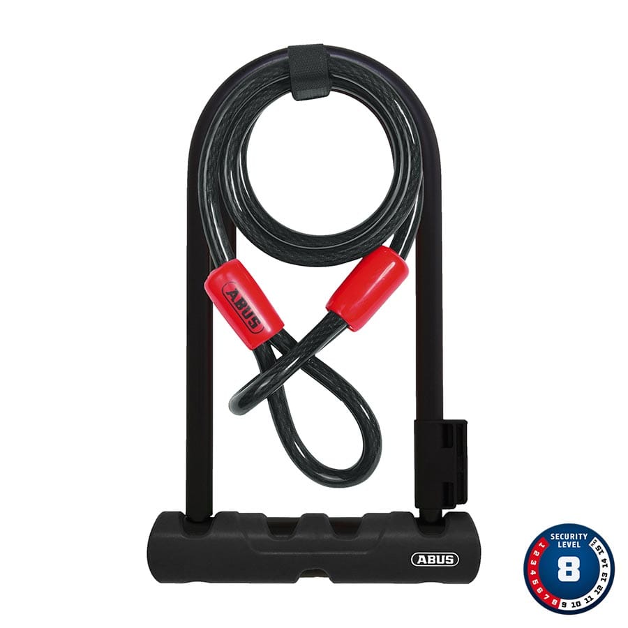 ABUS Ultra 410 with Cable 120cm Abus, Ultra 410 + Cobra Loop, U-Lock, Key, 12mm, 17.0cm x 23.0cm, 6.7'' x 9'', SH34, Black; Cable, 10mm, 120cm, 4' Accessories - Locks