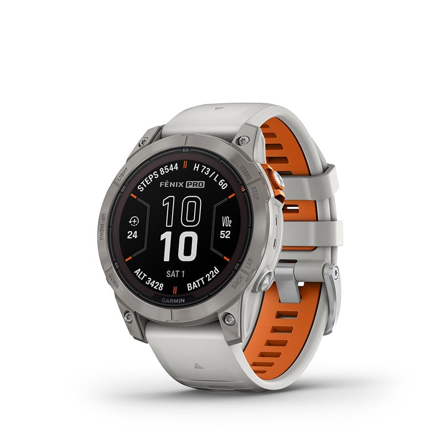 Garmin fenix 7 Pro Sapphire Solar Titanium, Wristband: Fog Grey/ Ember Orange - Silicone Watches