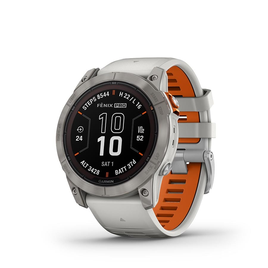 Garmin fenix 7X Pro Sapphire Solar Titanium, Wristband: Fog Grey/ Ember Orange - Silicone Watches