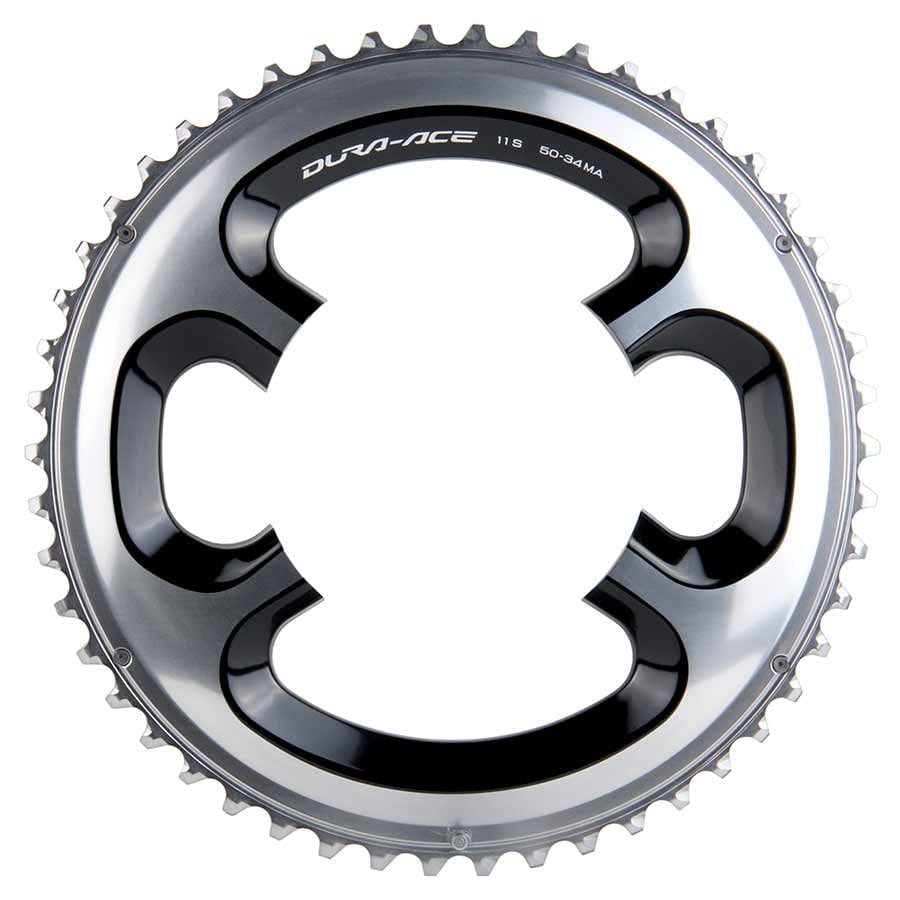 Shimano 50T  Dura Ace FC-9000 Shimano, Y1N298080, 50T, 11sp, BCD: 110mm, 4 Bolt, Dura Ace FC-9000, Outer Chainring, For MA pour 34D, Aluminum, Silver Chainrings