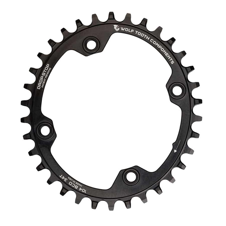 Wolf Tooth Components BCD 104mm Elliptical 2, Speed: 12, BCD: 104, Bolts: 4, Single, 7075 Aluminum, Black Chainrings